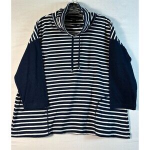 American Living women pullover blue/white strip mock neck pockets XL NWT